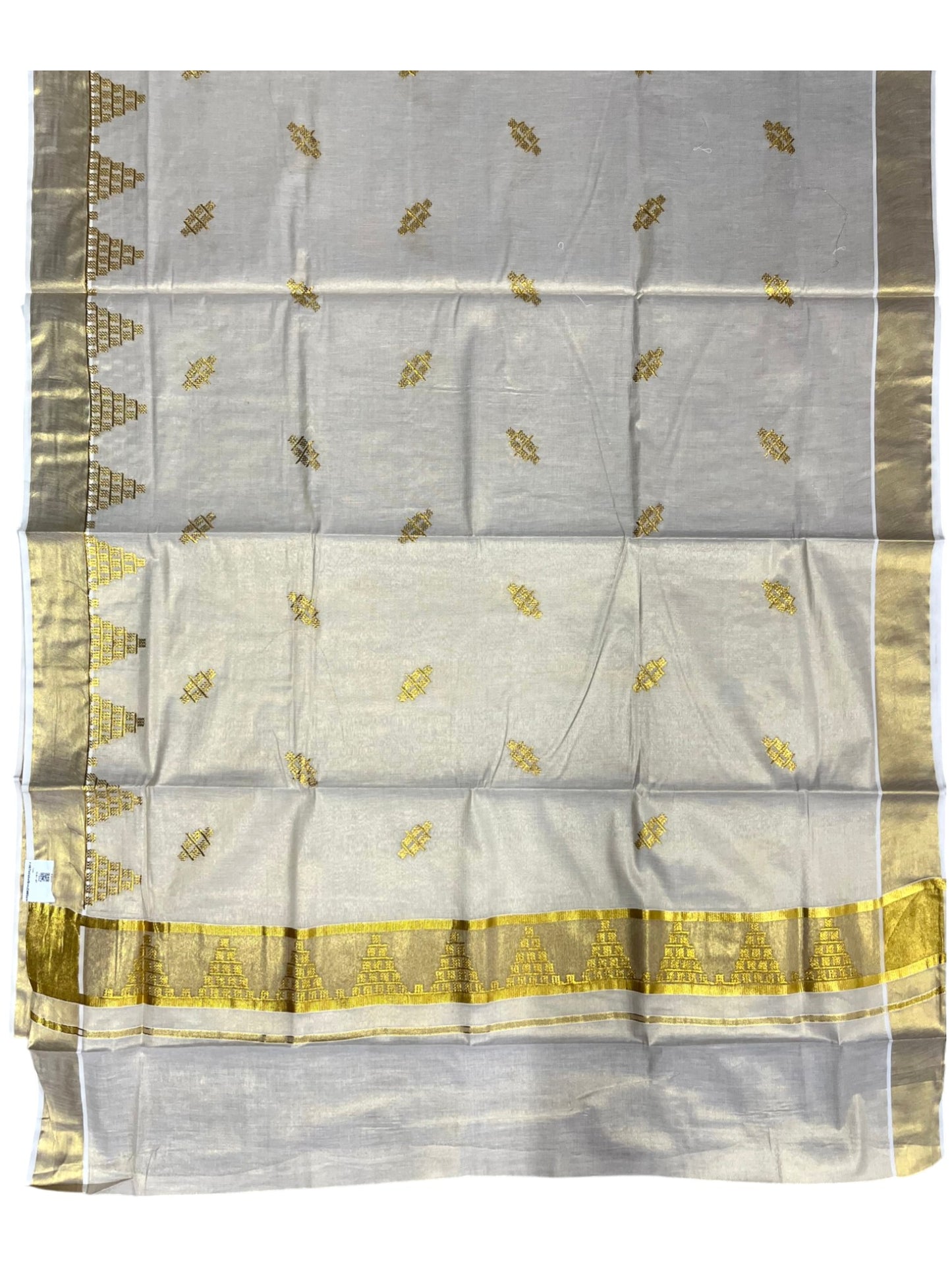 Southloom Tissue Kerala Kasavu Saree with Temple Embroidery Work on Body and Borders