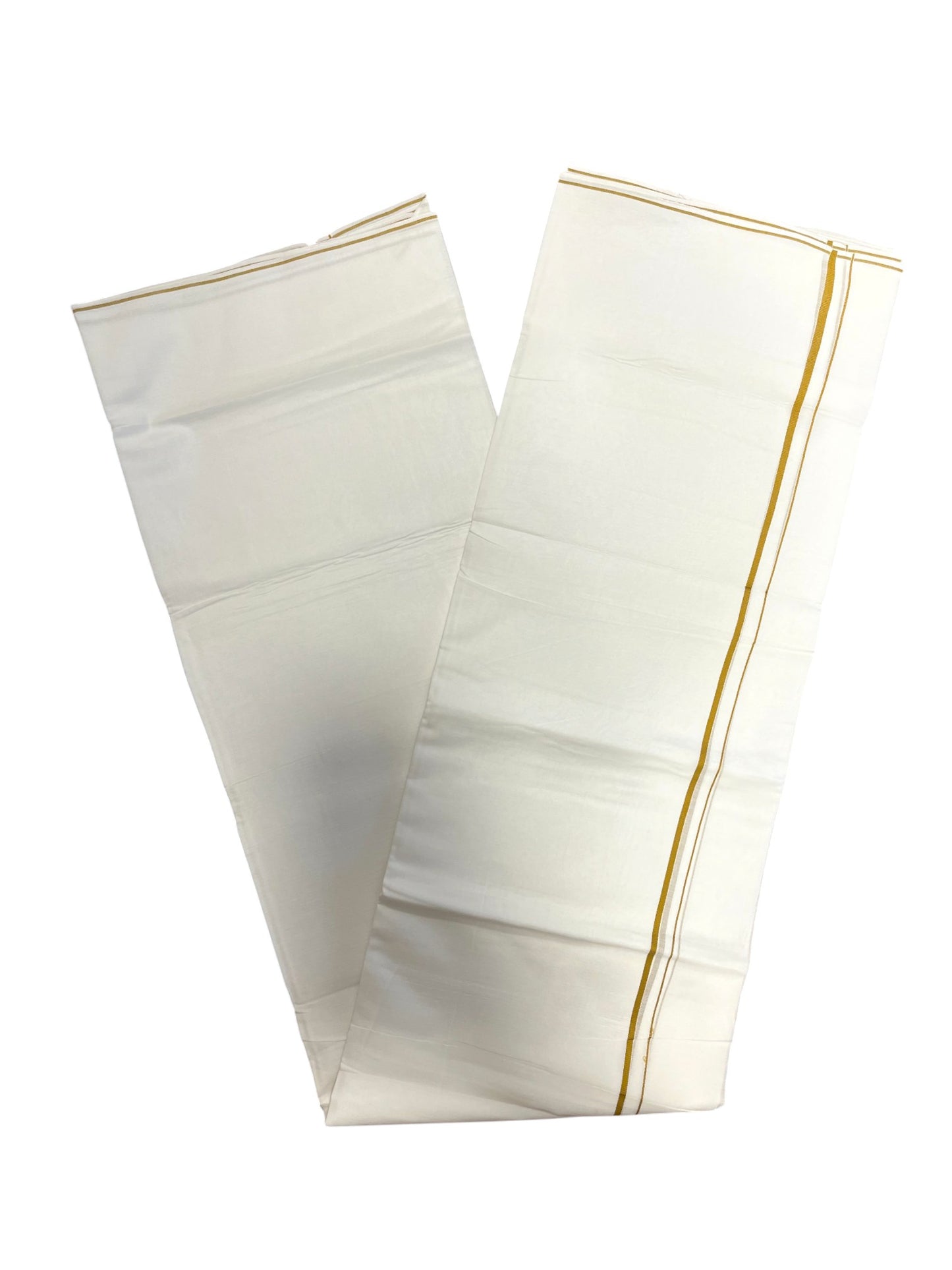 Pure White Cotton Double Mundu with Yellow PuliyilaKara (South Indian Dhoti)