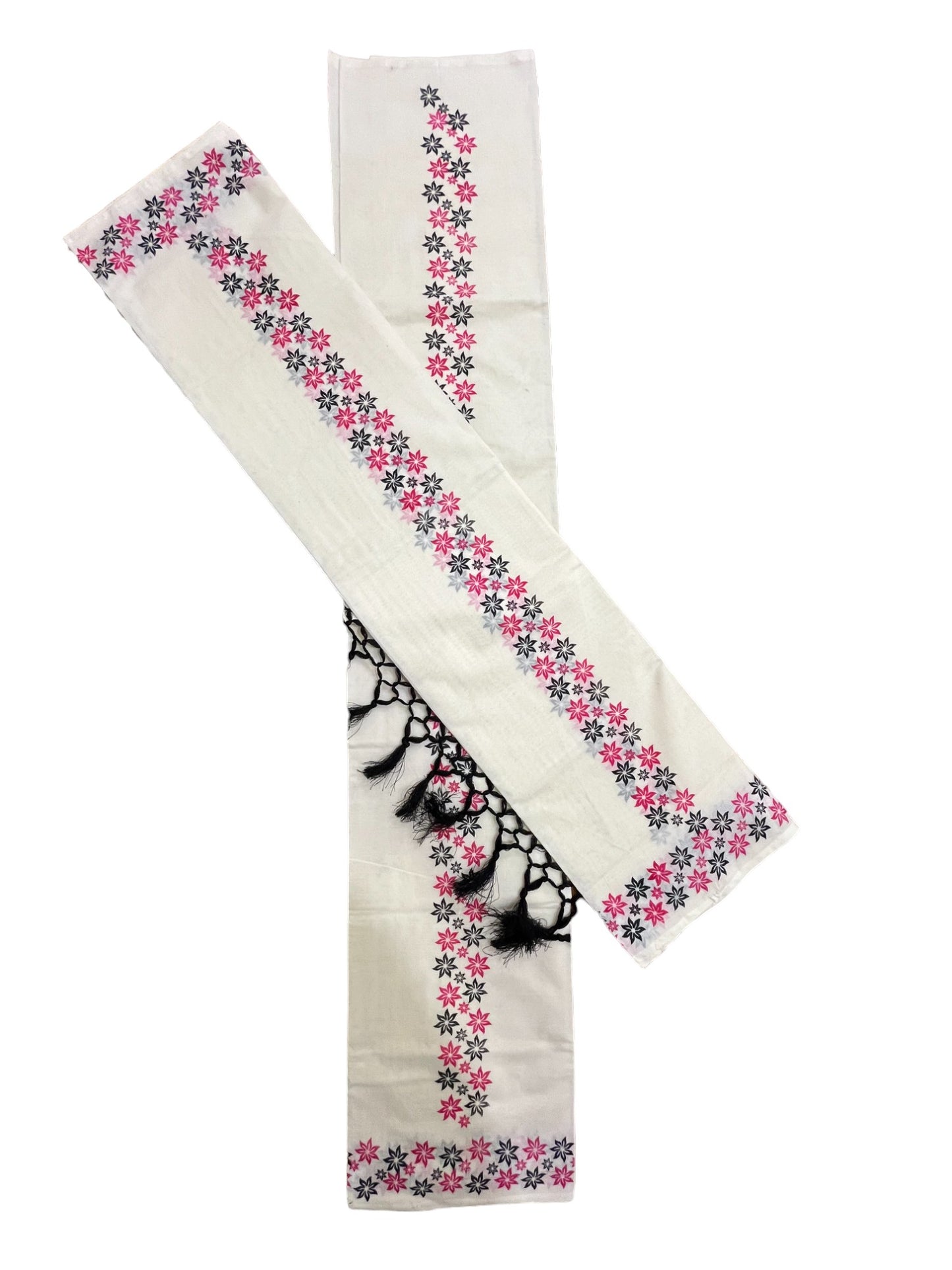 Southloom Set Mundu with Black and Pink Block Print without Kara (Onam 2024 Collection)