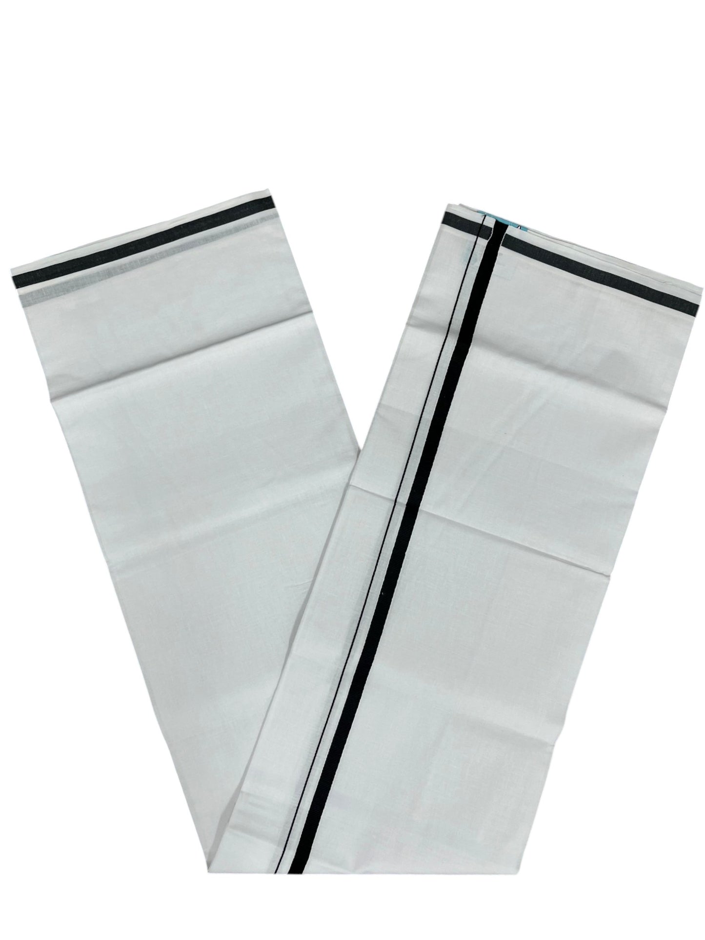 Southloom Pure White Cotton Single Mundu with Black Border (South Indian Kerala Dhoti)