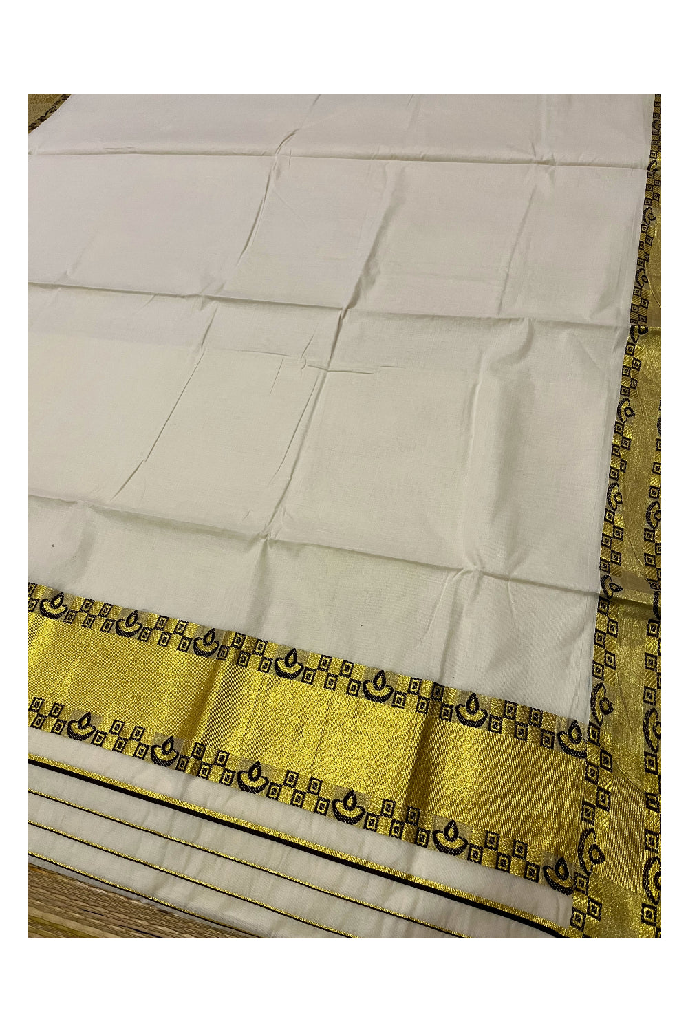 Kerala Pure Cotton Saree with Kasavu and Brown Woven Works on Border