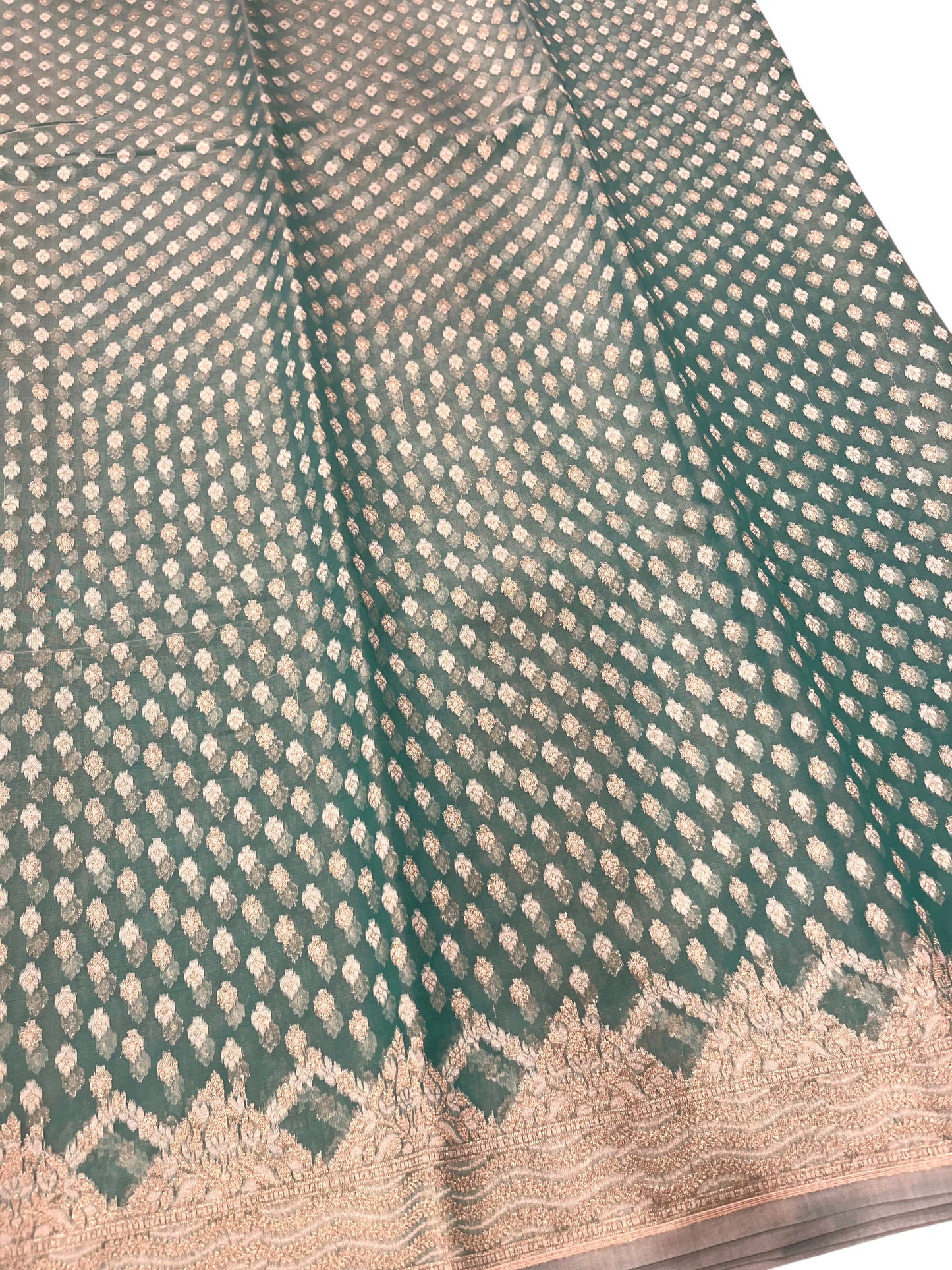 Southloom Cotton Banarasi Silk Saree with Woven Work on Body and Borders (Blue)