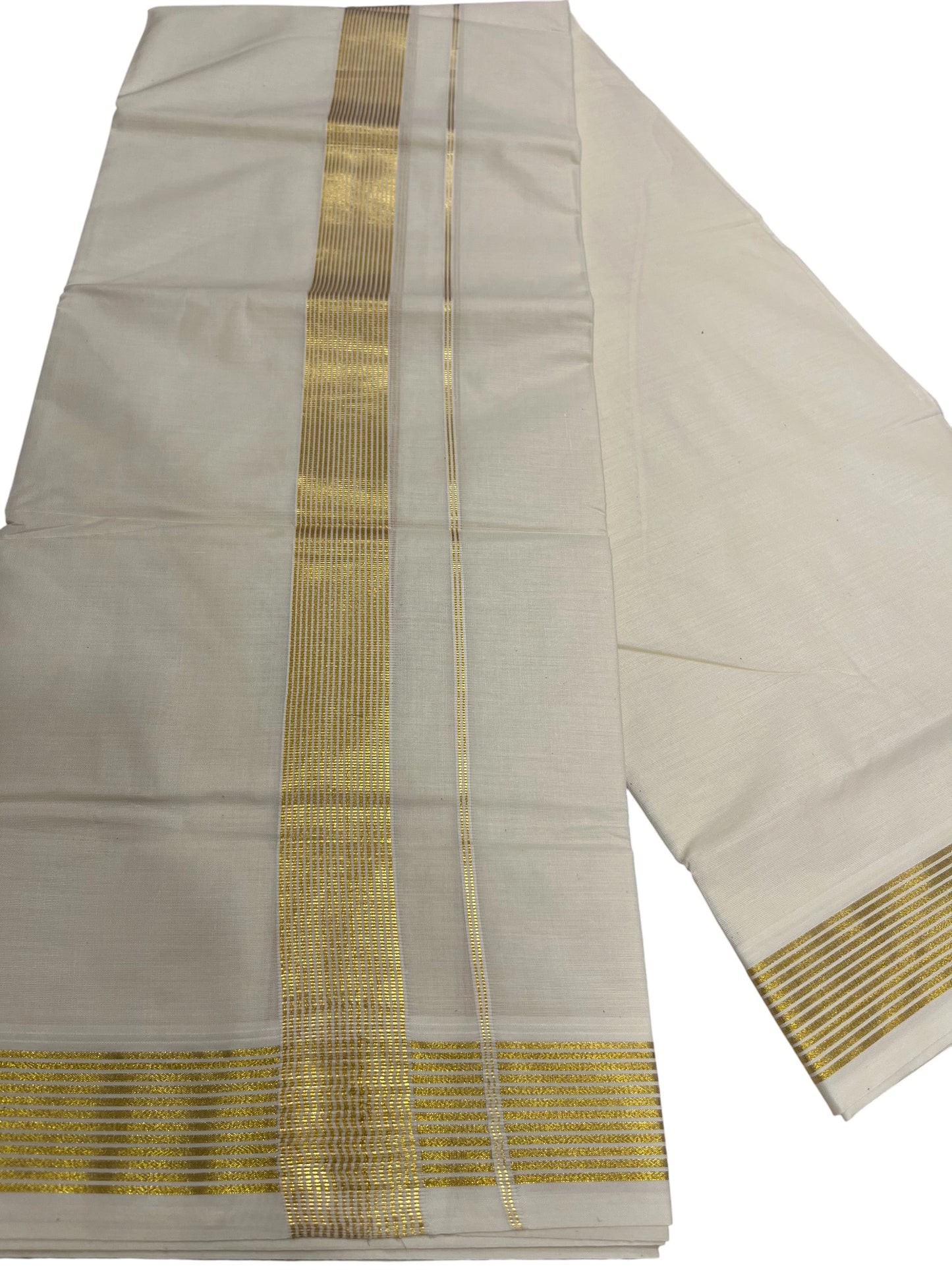 Southloom Kerala Pure Cotton Double Mundu with Gold Border (South Indian Dhoti)