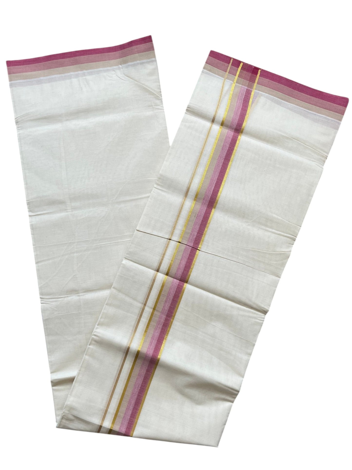 Southloom Pure Cotton Mundu with Golden Lines and Border (South Indian Kerala Dhoti)