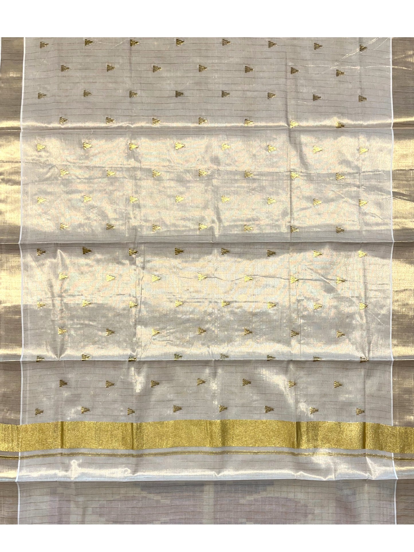 Southloom Kerala Tissue Kasavu Stripes Saree With Temple Embroidery on Body