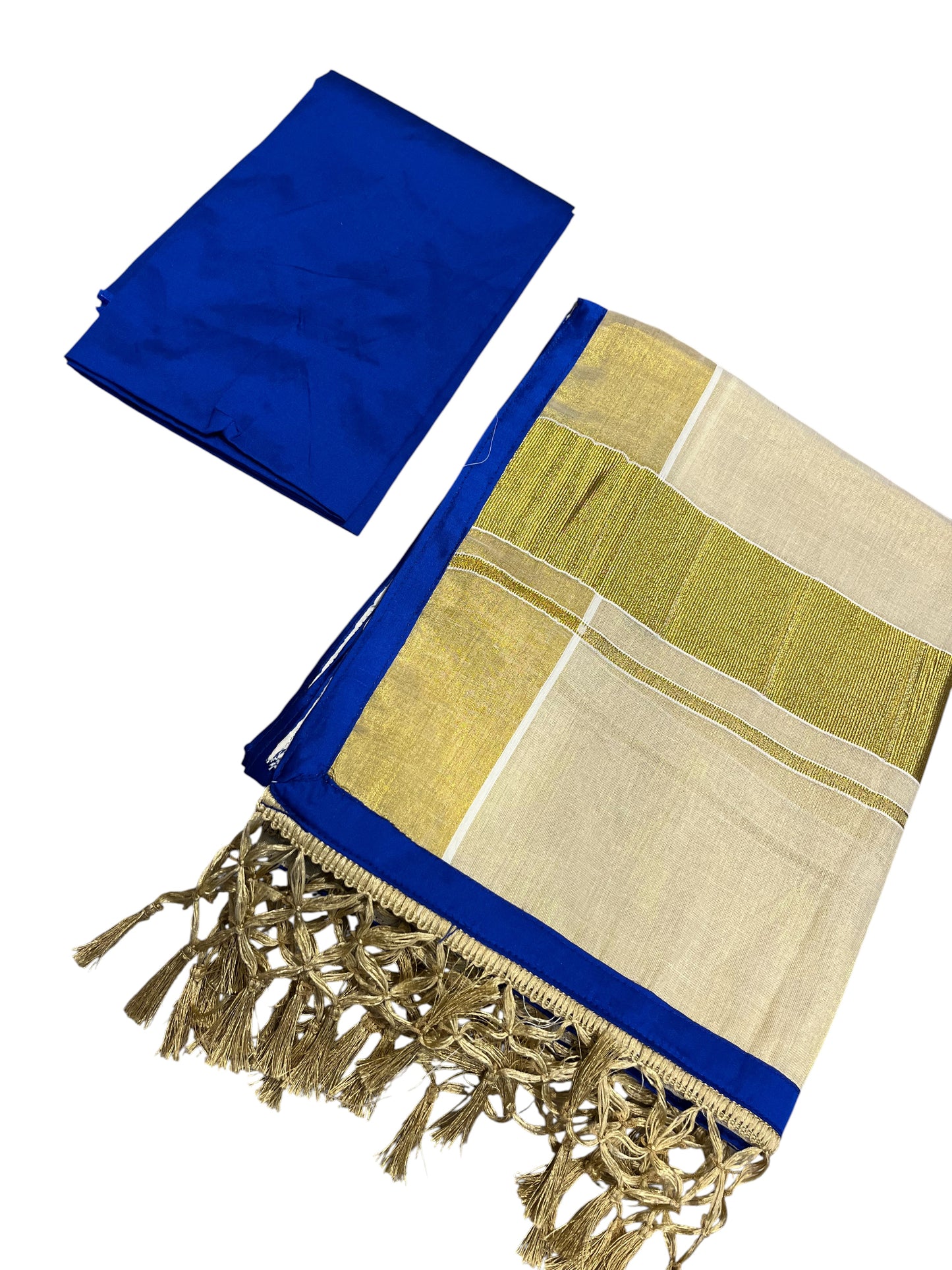 Southloom Semi Stitched Tissue Printed Dhavani Set with Pavada and Blue Blouse Piece