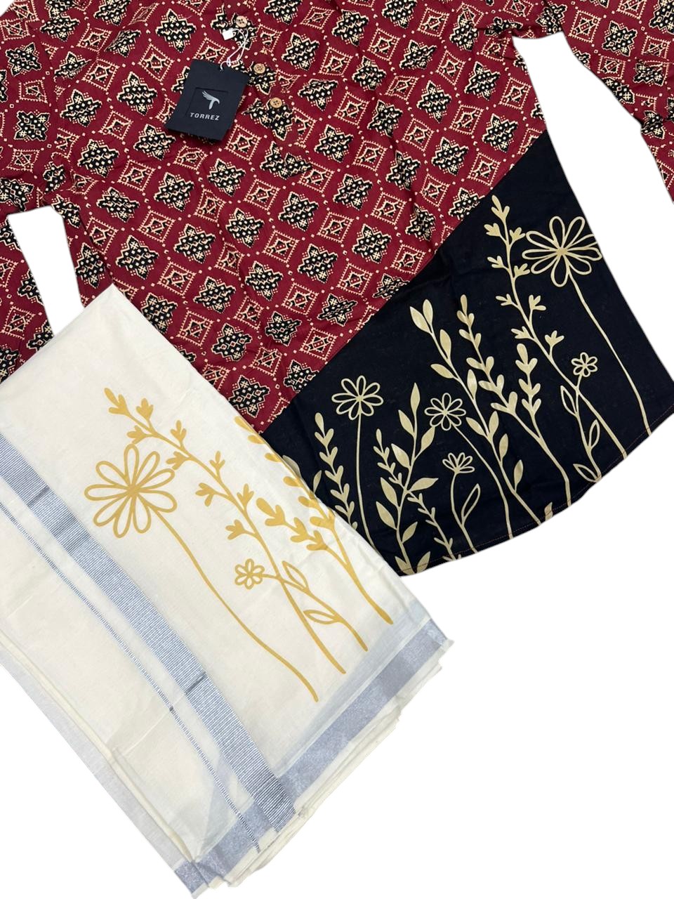Southloom Cotton Ajrakh Printed Maroon Men's Combo (Shirt + Mundu) SLCOMBO SL579