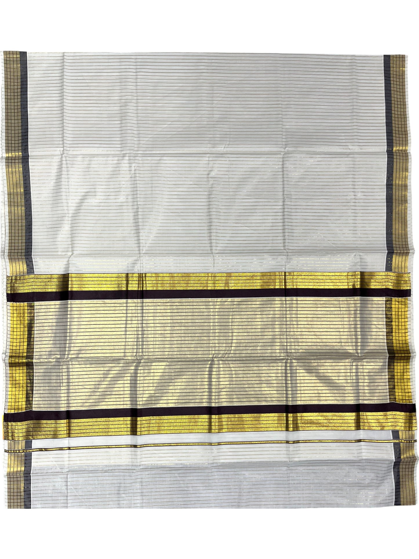 Southloom Kerala Pure Cotton Saree with Stripes on Body and Borders in Brown SL334