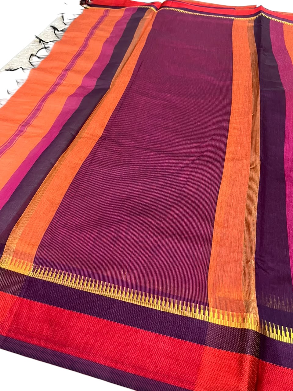 Southloom Maheshwari Cotton Saree With Temple Design on the Body and Borders In Magenta And Voilet SL471