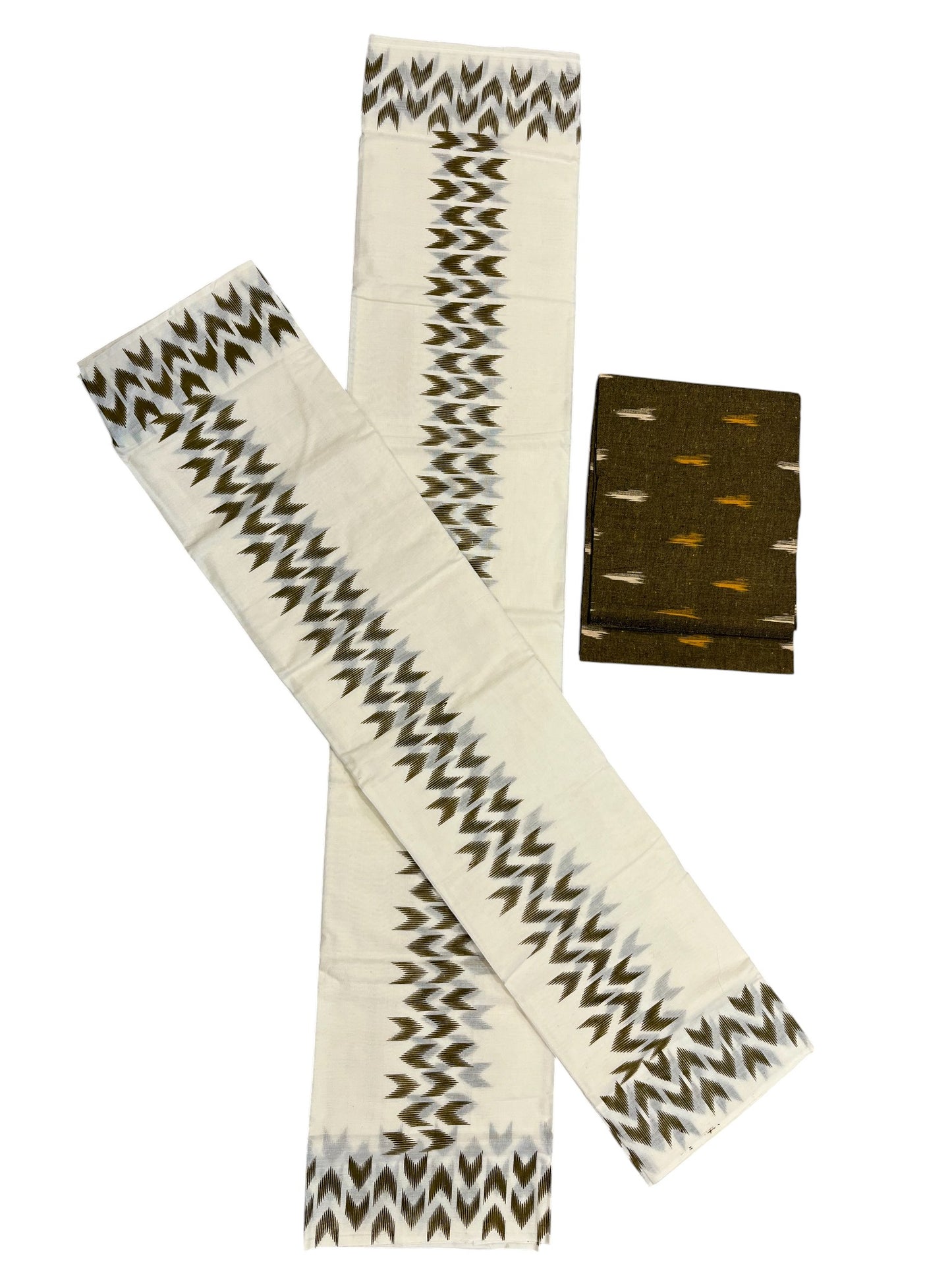 Southloom Ikat Design  Green Printed Set Mundu with Blouse Piece 2.80Mtrs