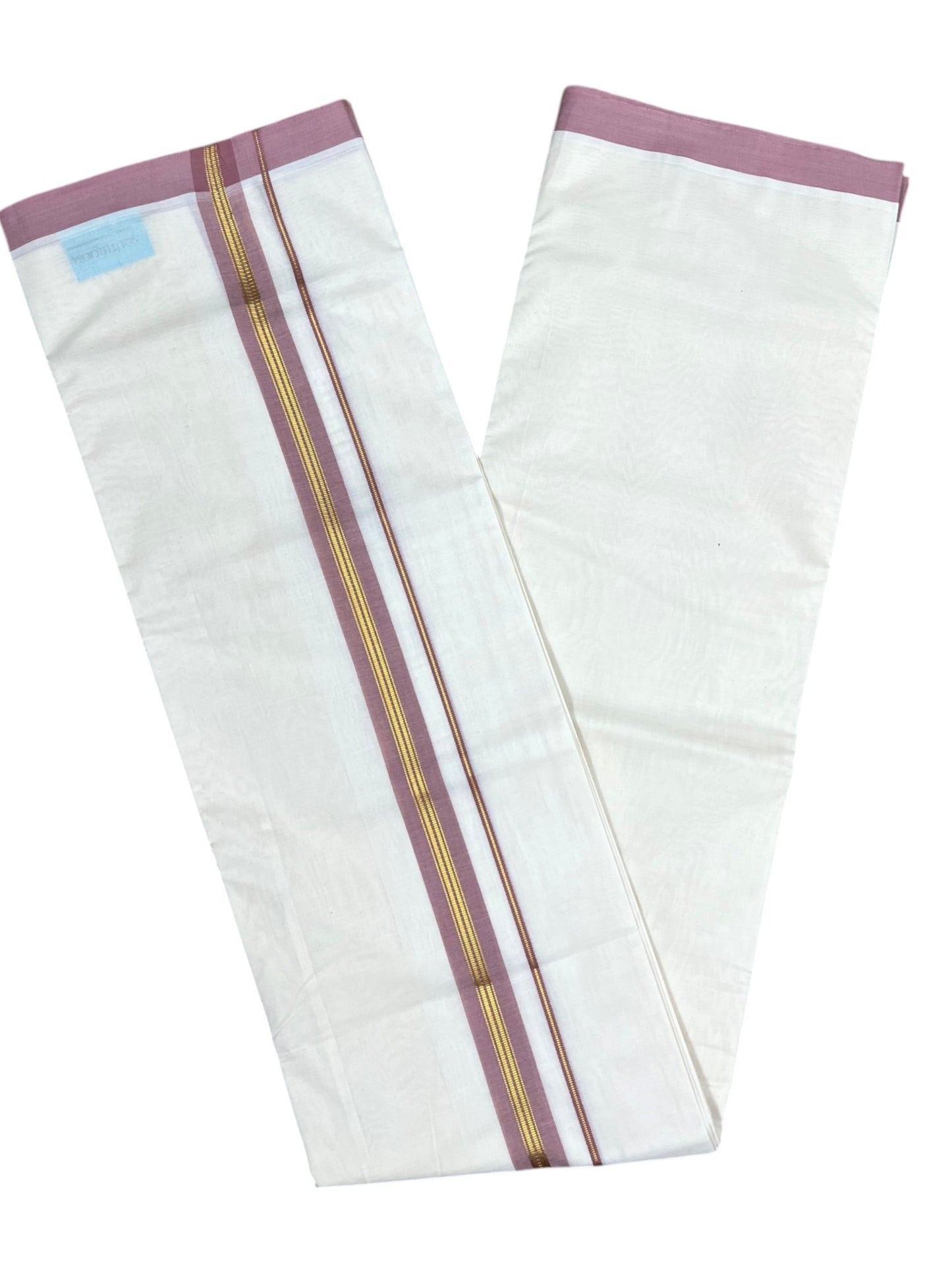 Southloom Pure Cotton Mundu with Gold Lines and Brown Border (South Indian Kerala Dhoti)