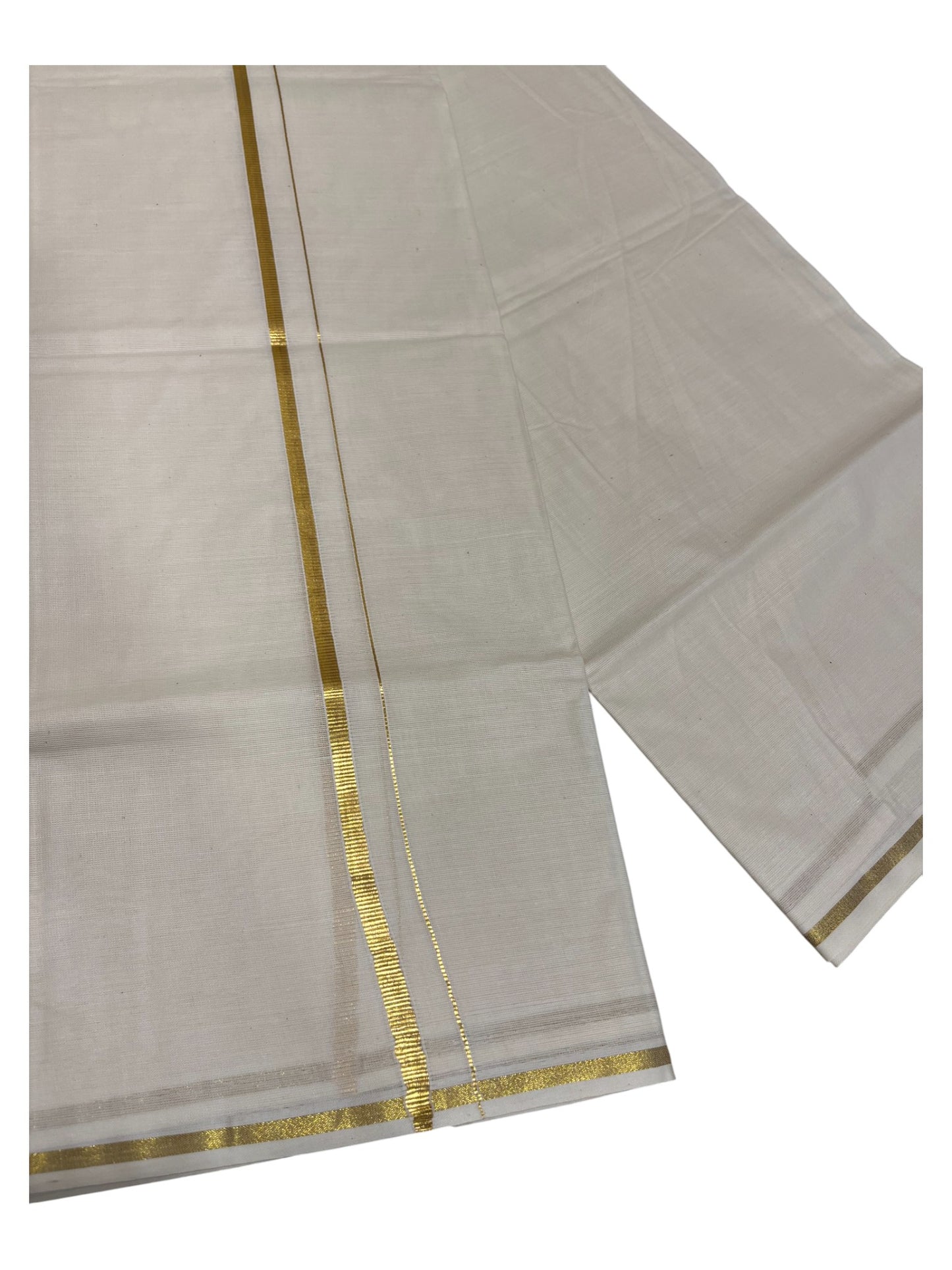 Southloom Pure Cotton  Double Mundu With Gold Kasavu & Gold Border (South Indian Kerala Dhoti)