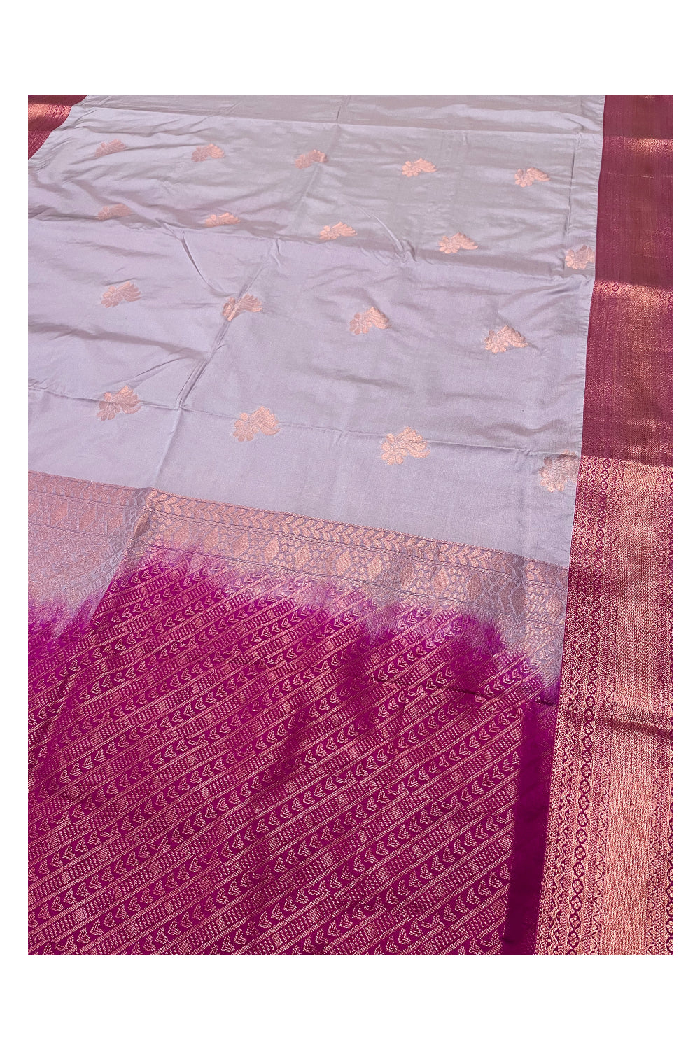 Southloom Soft Silk Gray Designer Woven Saree with Heavy Work on Pallu