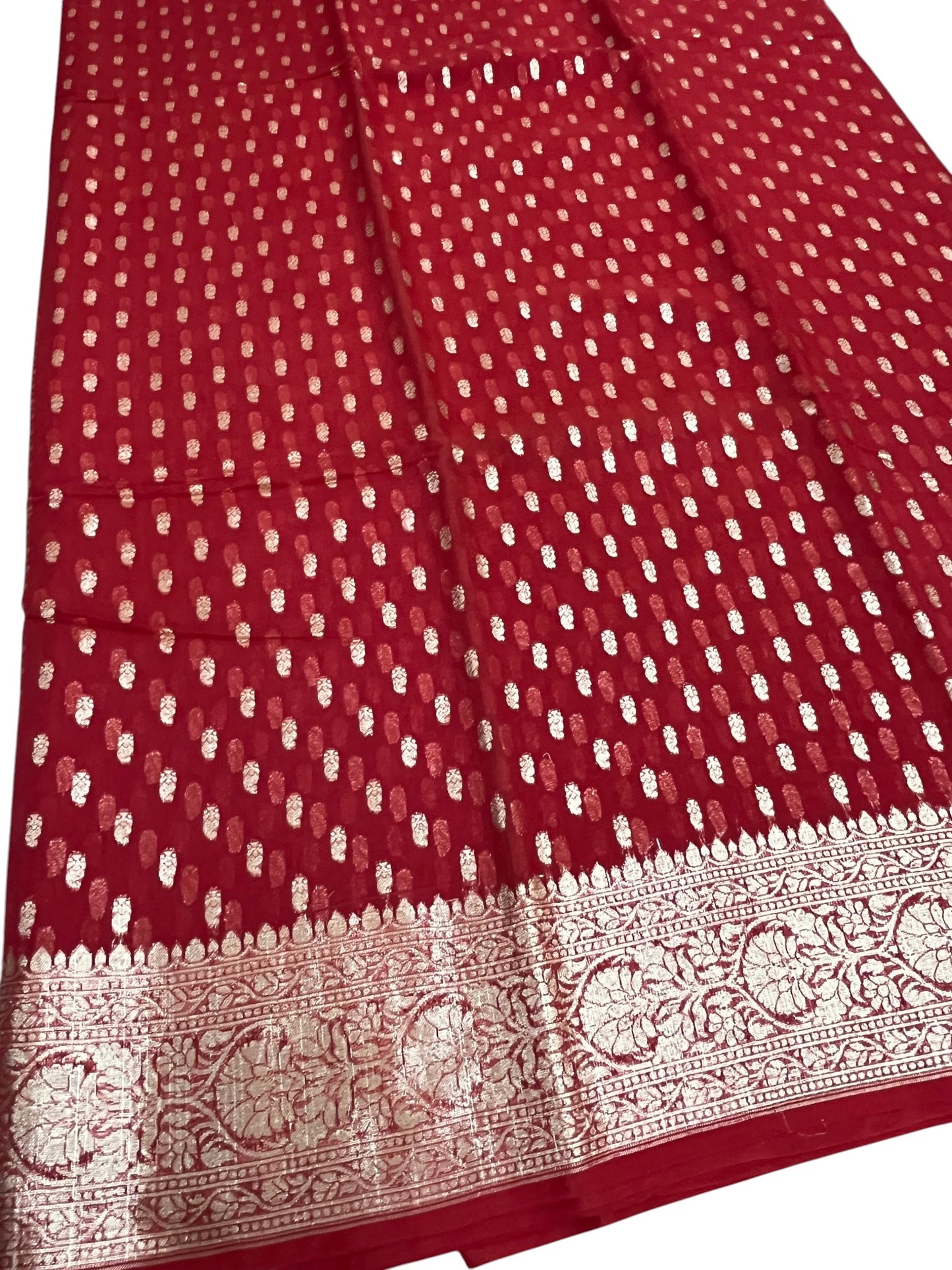 Southloom Cotton Banarasi Silk Saree with Woven Work on Body and Borders (Red)