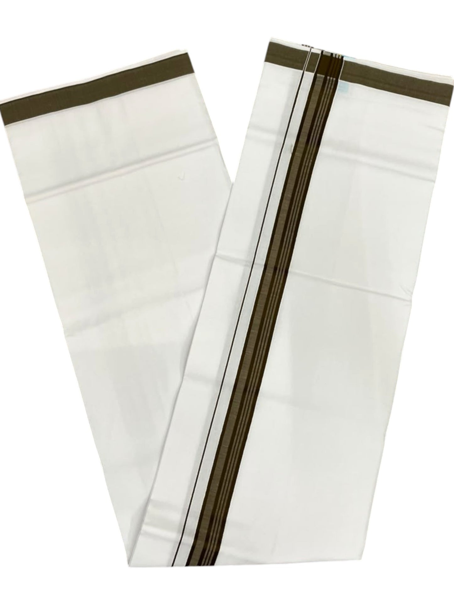 Southloom Pure White Single Cotton Mundu with Brown Border (South Indian Kerala Dhoti)