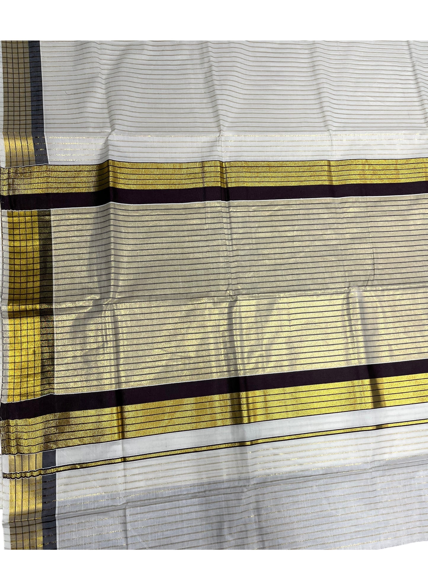 Southloom Kerala Pure Cotton Saree with Stripes on Body and Borders in Brown SL334