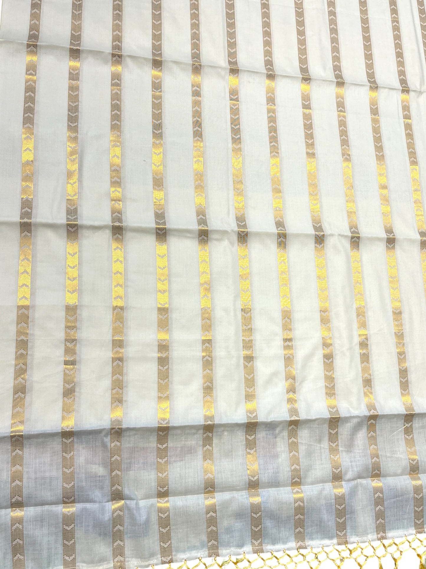 Southloom Kerala Cotton Kasavu Saree with Golden Stripes on Body