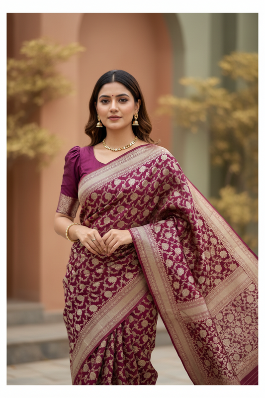 Southloom Banarasi Silk Saree with Woven Work on Body and Borders
