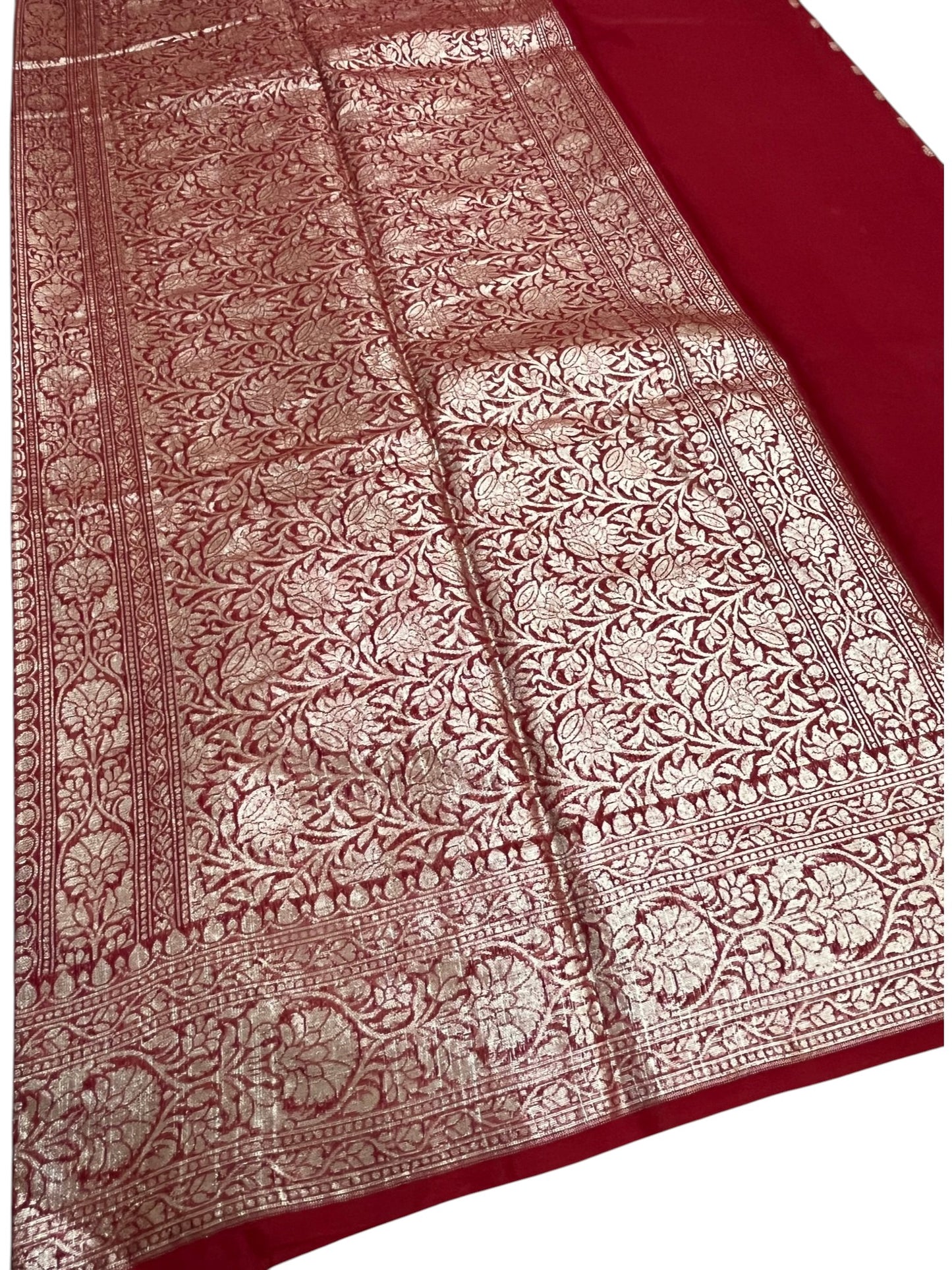 Southloom Cotton Banarasi Silk Saree with Woven Work on Body and Borders (Red)