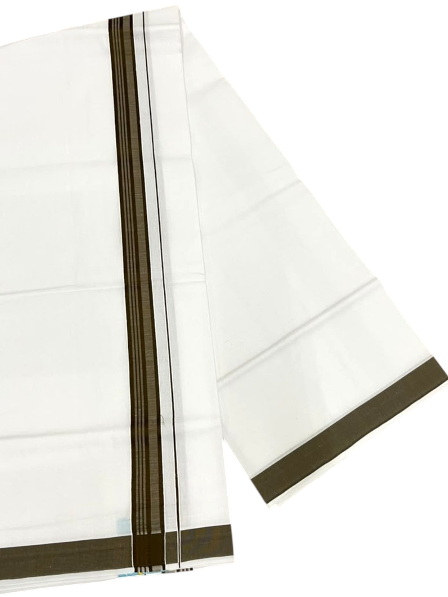 Southloom Pure White Single Cotton Mundu with Brown Border (South Indian Kerala Dhoti)