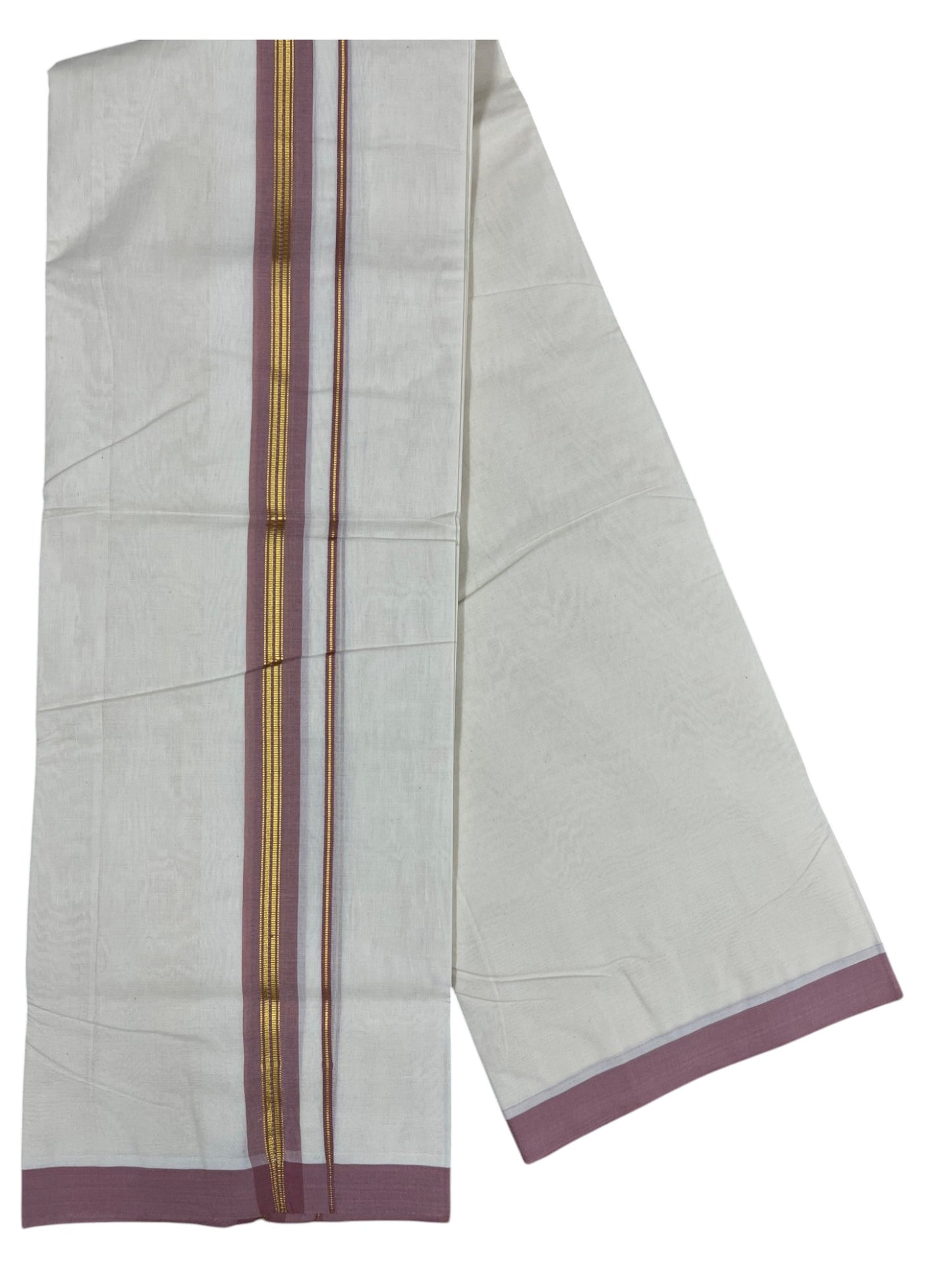 Southloom Pure Cotton Mundu with Gold Lines and Brown Border (South Indian Kerala Dhoti)