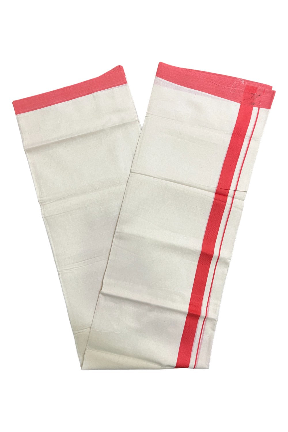 Off White Pure Cotton Kerala Mundu with Pink Kara (South Indian Kerala Dhoti)