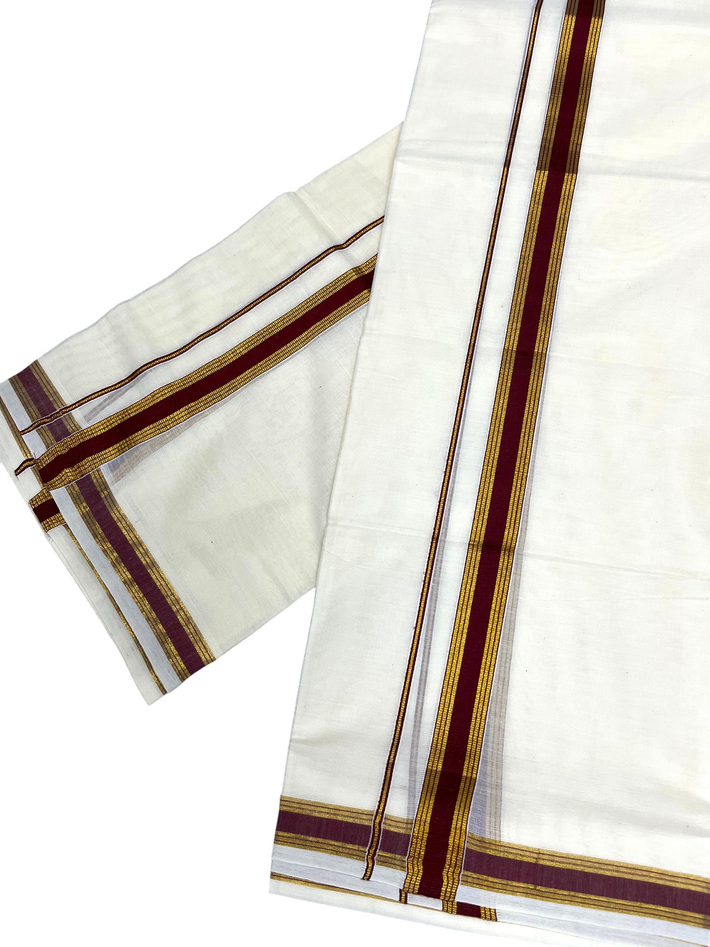 Southloom Pure Cotton Kerala Single Set Mundu (Mundum Neriyathum) with Maroon Kasavu Border in 2.80 Mtrs
