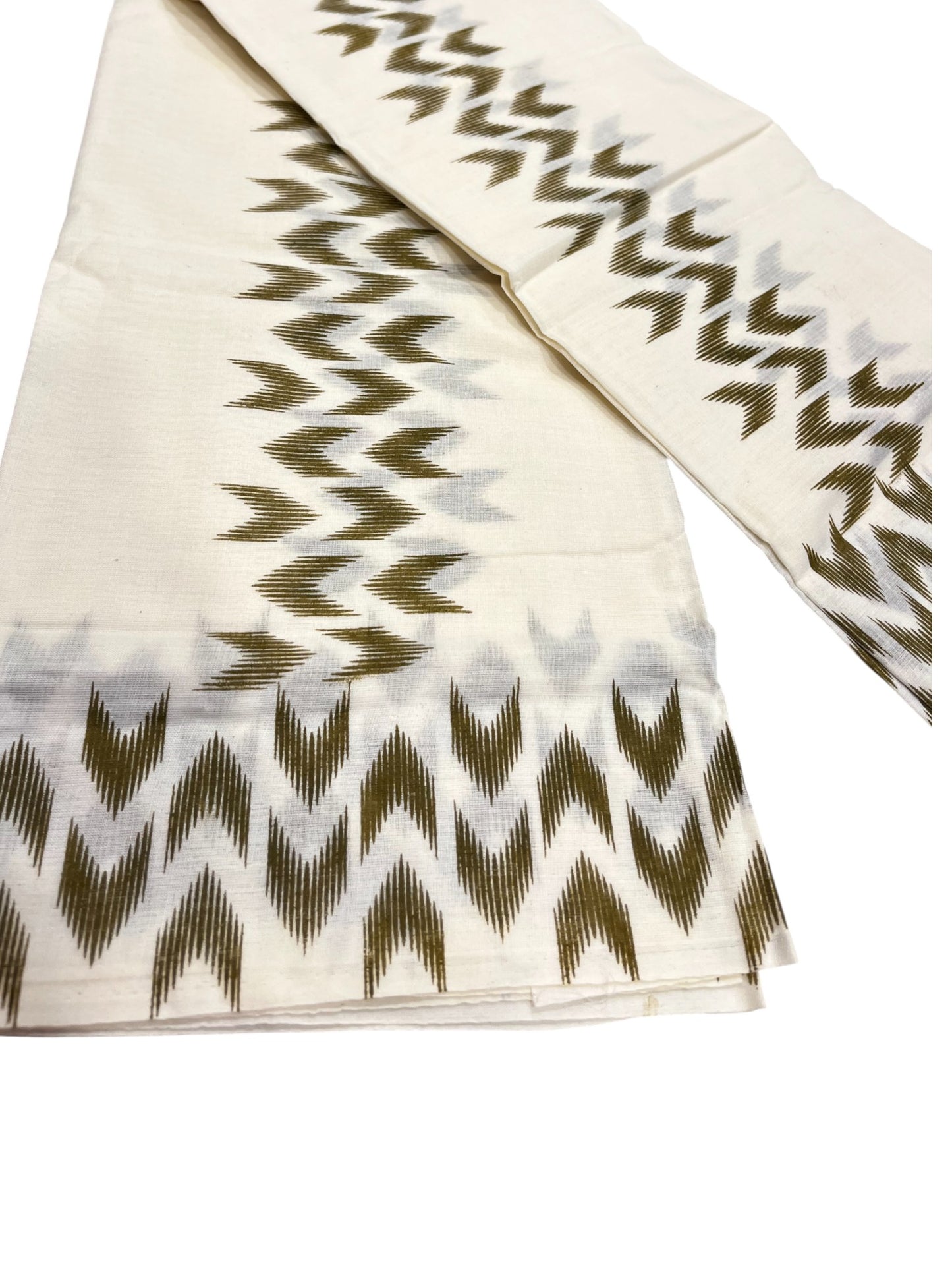 Southloom Ikat Design  Green Printed Set Mundu with Blouse Piece 2.80Mtrs