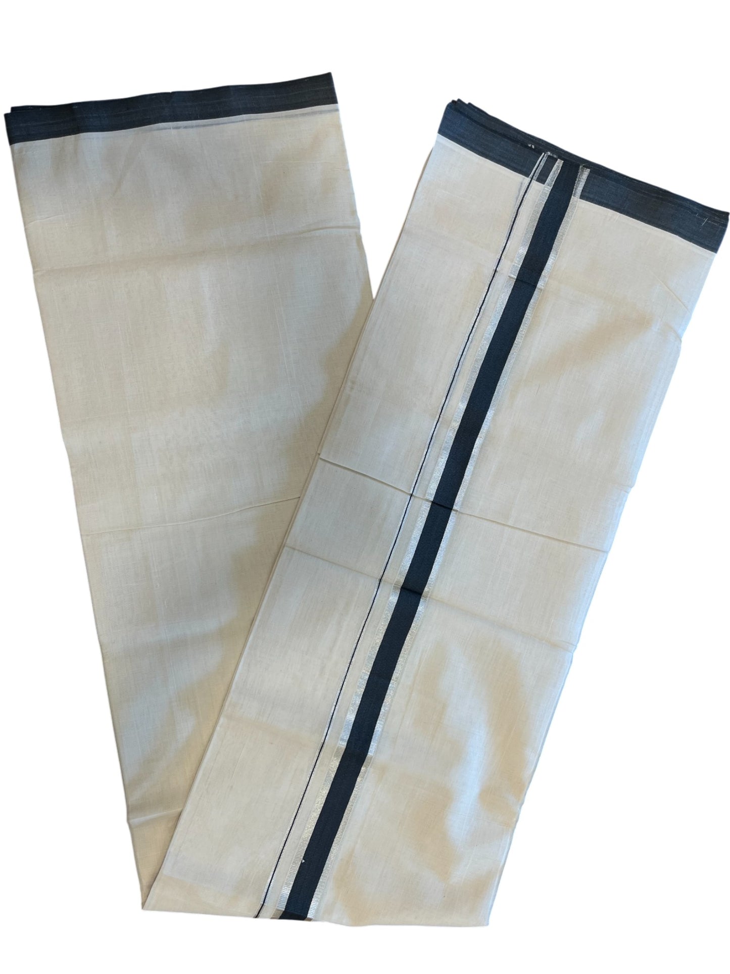 Southloom Premium Handloom Cotton Double Mundu with Silver and Grey Border