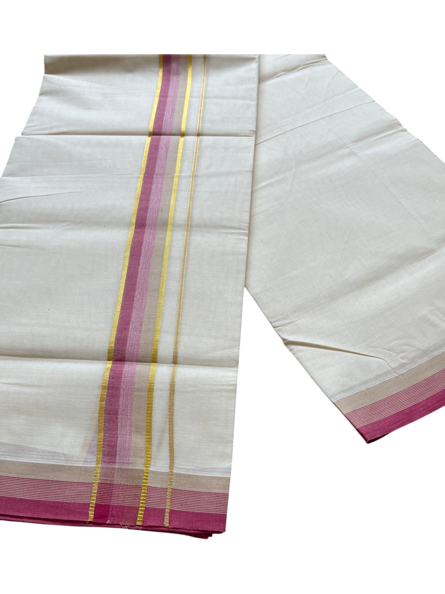 Southloom Pure Cotton Mundu with Golden Lines and Border (South Indian Kerala Dhoti)