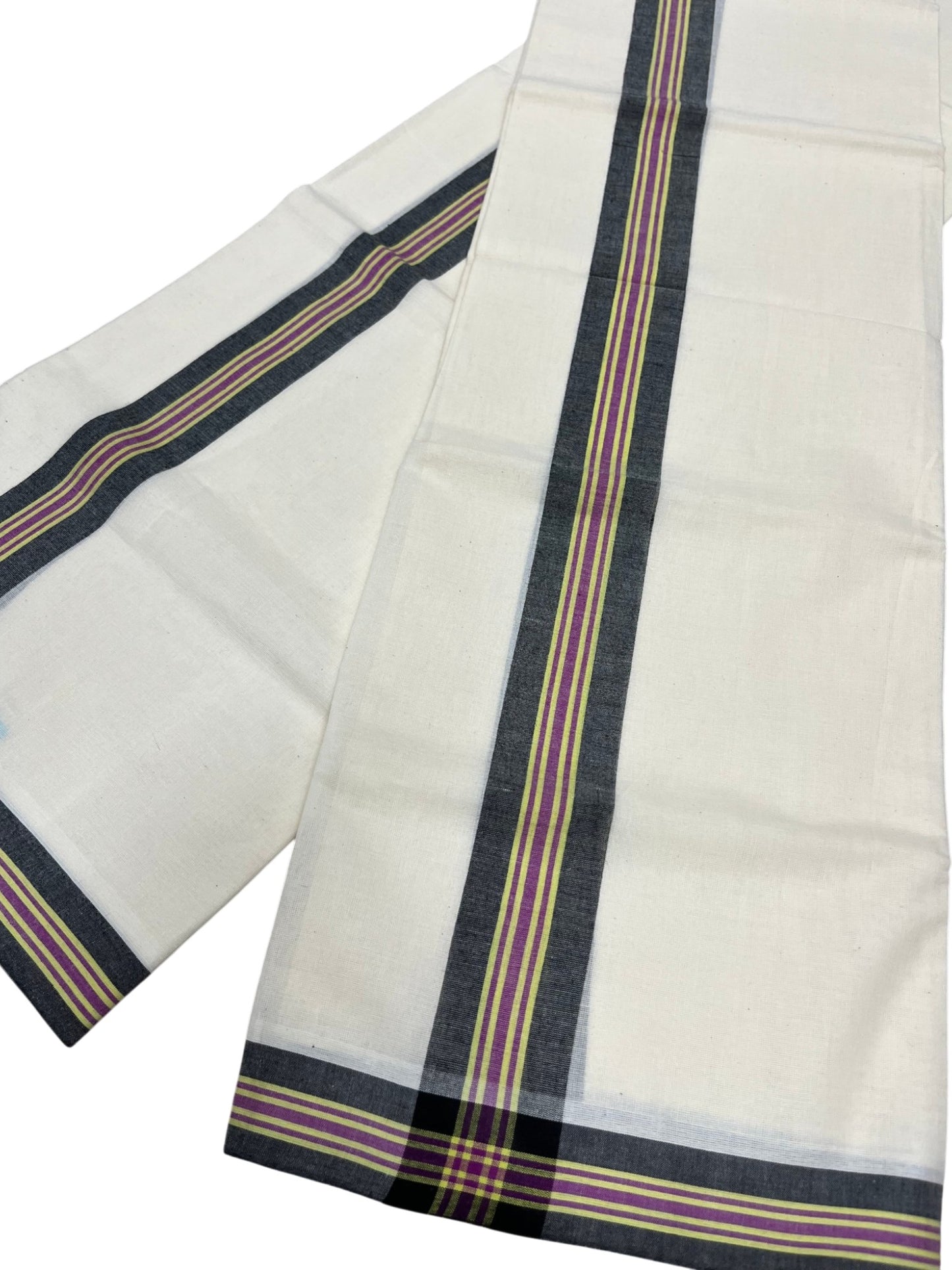 Southloom Pure Cotton Kerala Single Mulloth Set Mundu (Mundum Neriyathum) Black & Purple Border in 2.50 mtrs SL243