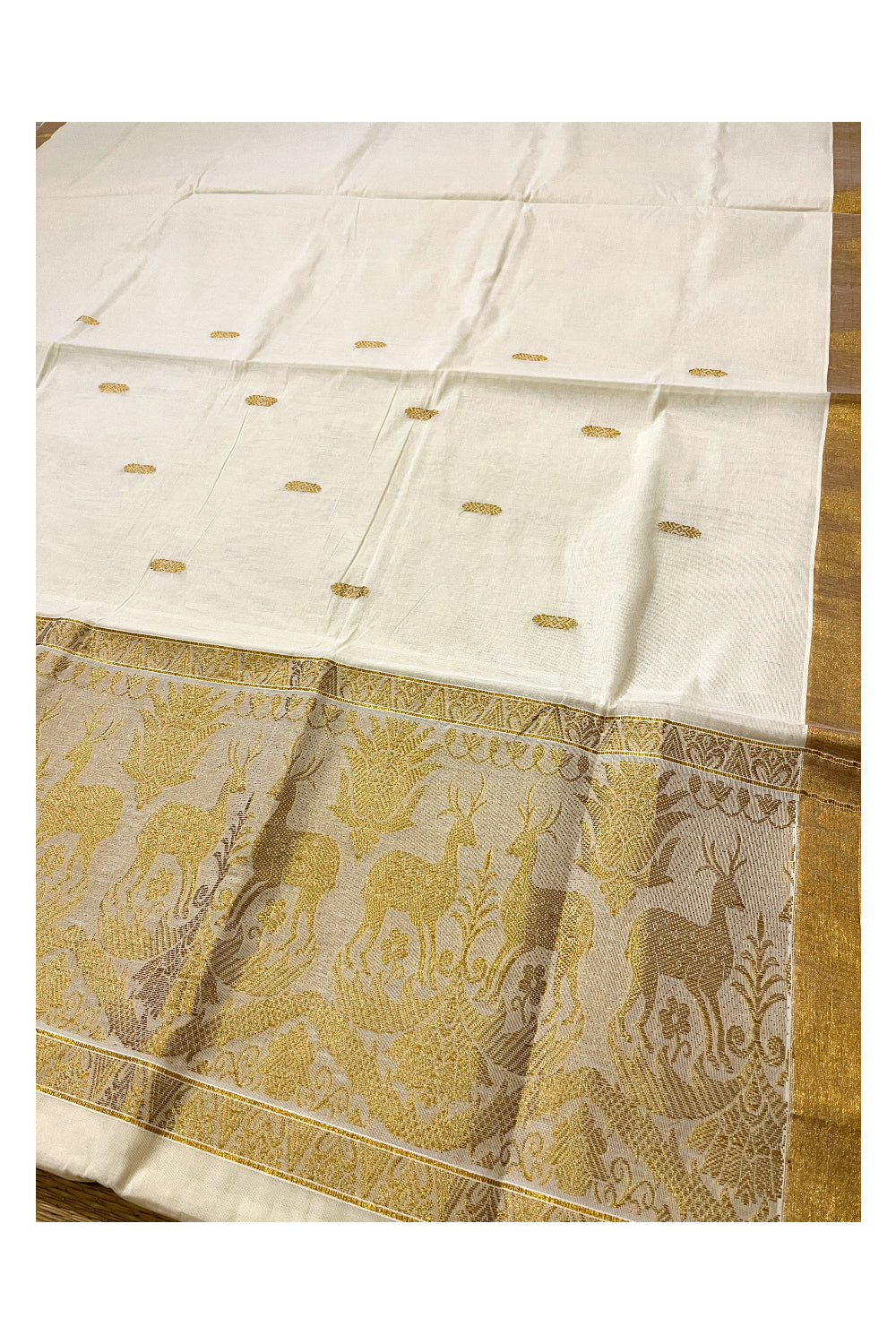 Kerala Kasavu Heavy Woven Deer Design Cotton Saree (Onam Saree 2023)