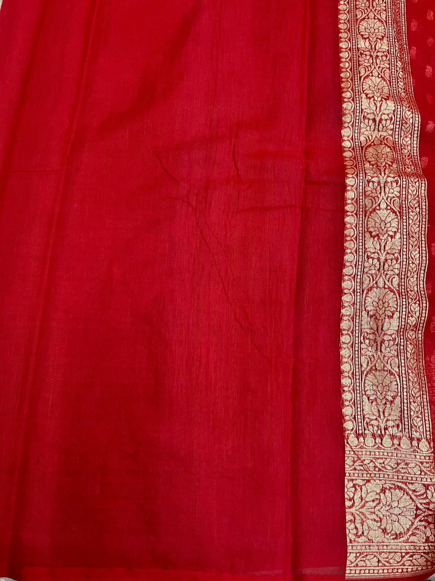 Southloom Cotton Banarasi Silk Saree with Woven Work on Body and Borders (Red)