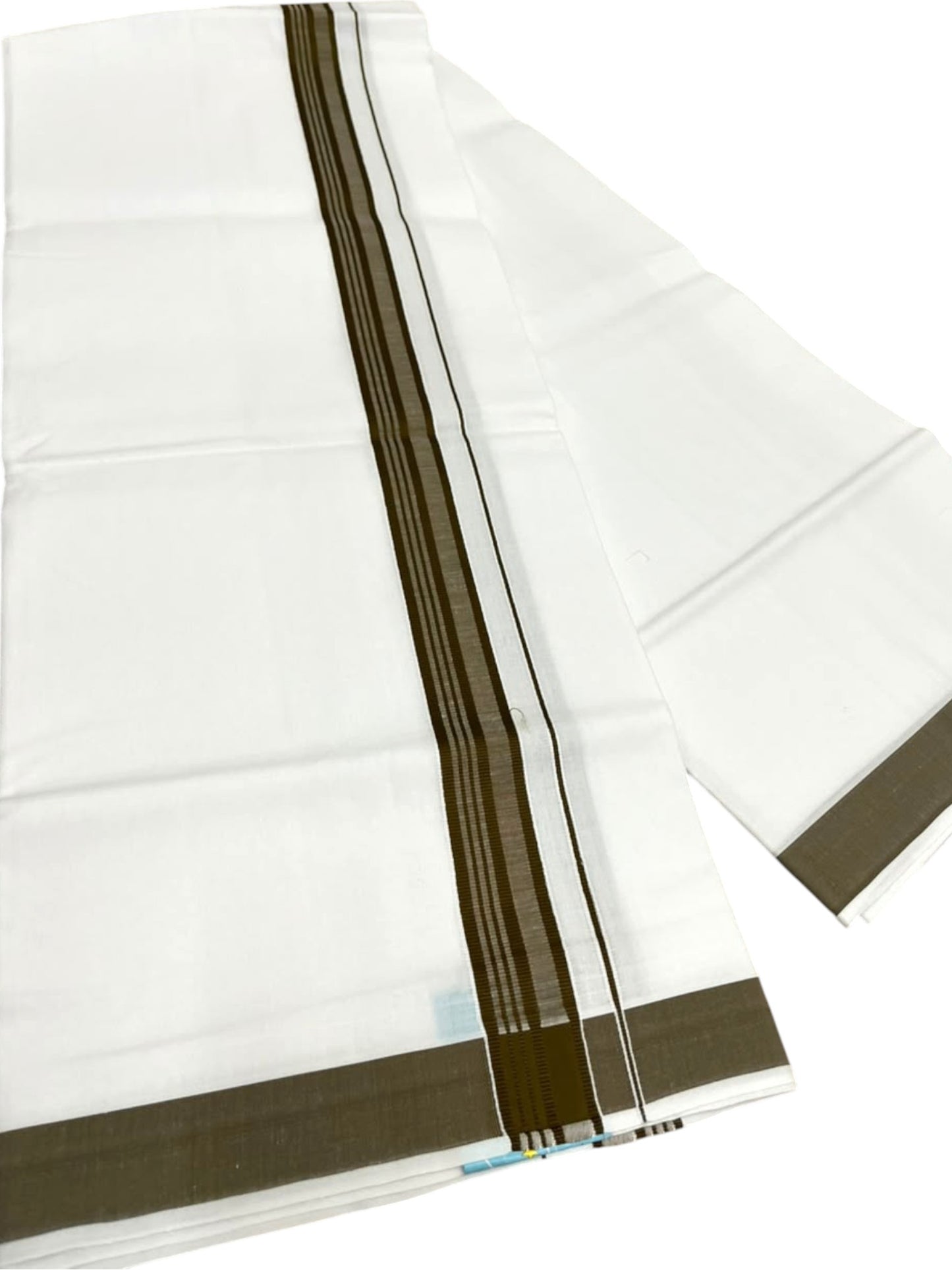 Southloom Pure White Single Cotton Mundu with Brown Border (South Indian Kerala Dhoti)