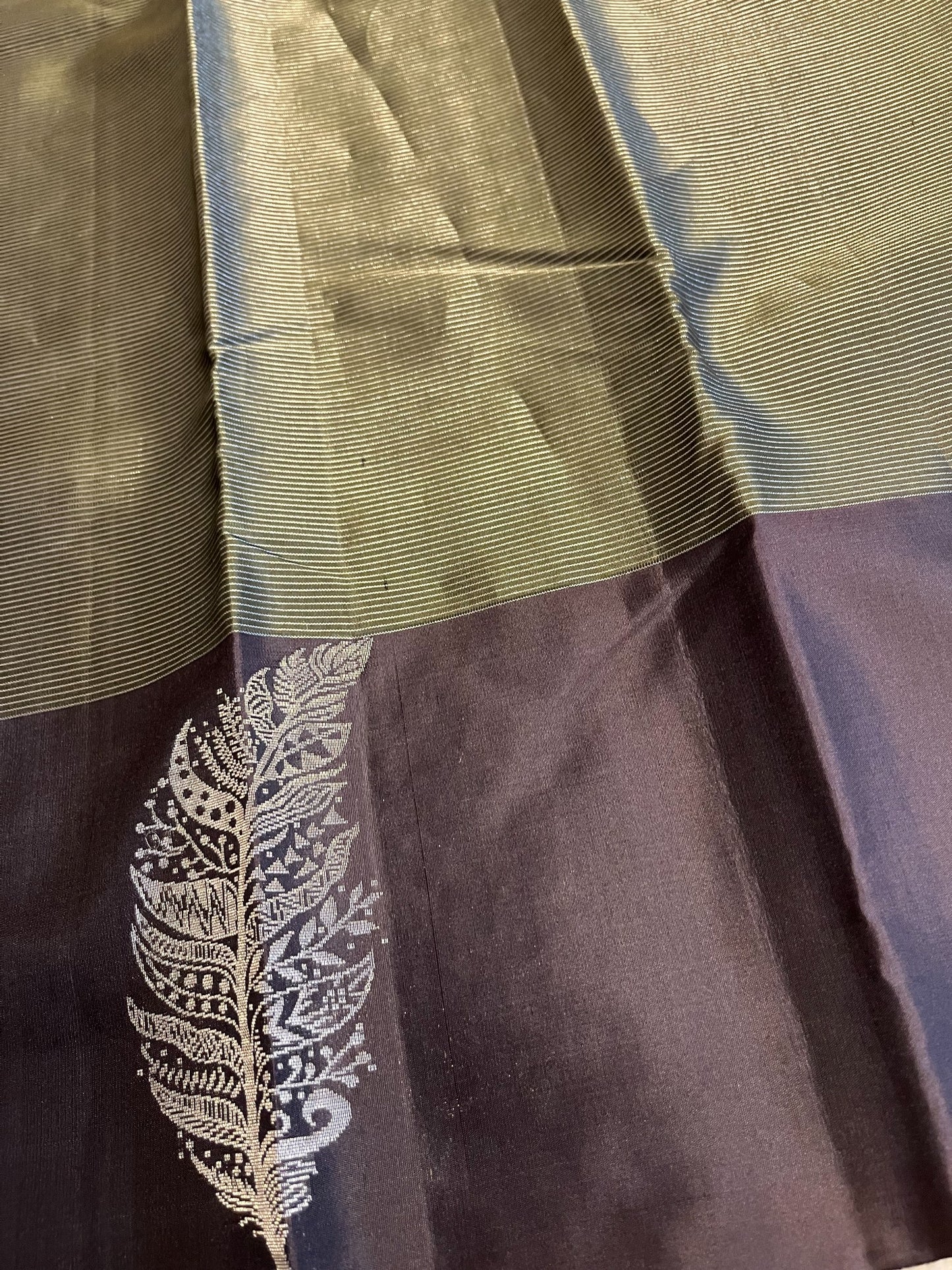Southloom Pure Handloom Bridal Kanchipuram Silk Saree with Korvai Work (Brown)