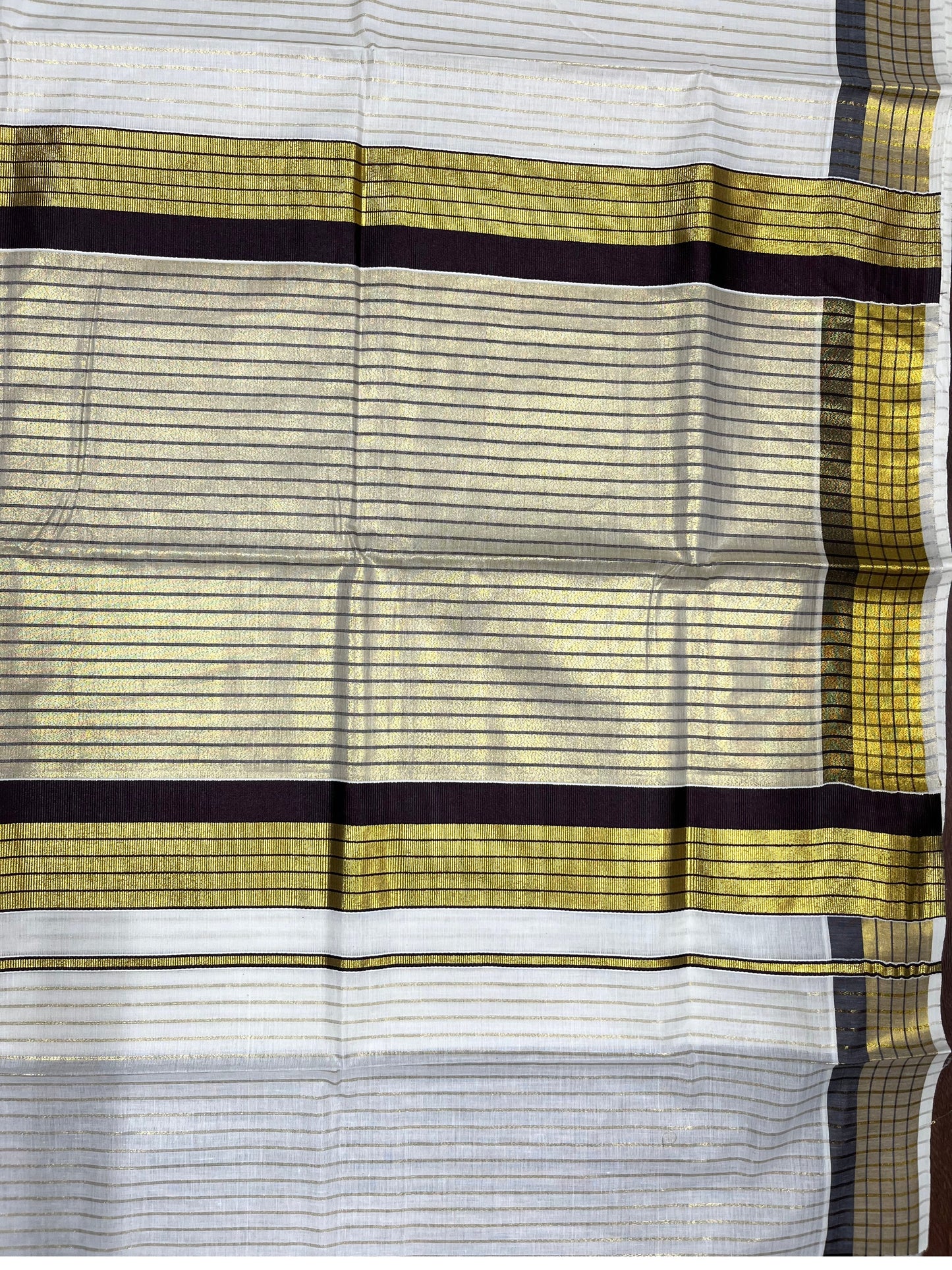 Southloom Kerala Pure Cotton Saree with Stripes on Body and Borders in Brown SL334