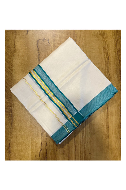 Pure Cotton Mundu with  Gold  Lines and  Blue Border (South Indian Kerala Dhoti)