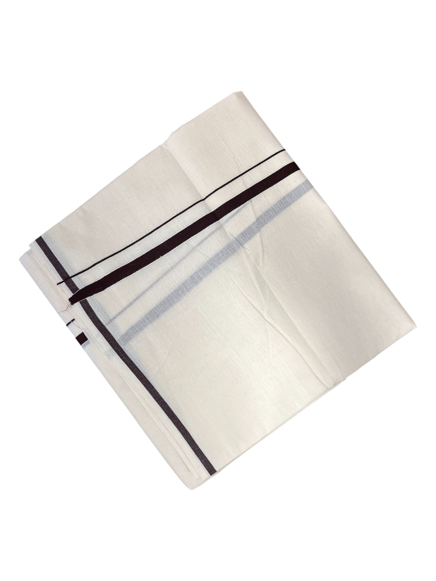 Southloom Kerala Pure Cotton Double Mundu with Brown puliyilakara (South Indian Dhoti)
