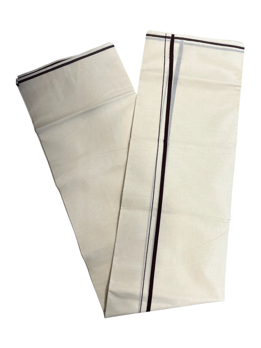Southloom Kerala Pure Cotton Double Mundu with Brown puliyilakara (South Indian Dhoti)