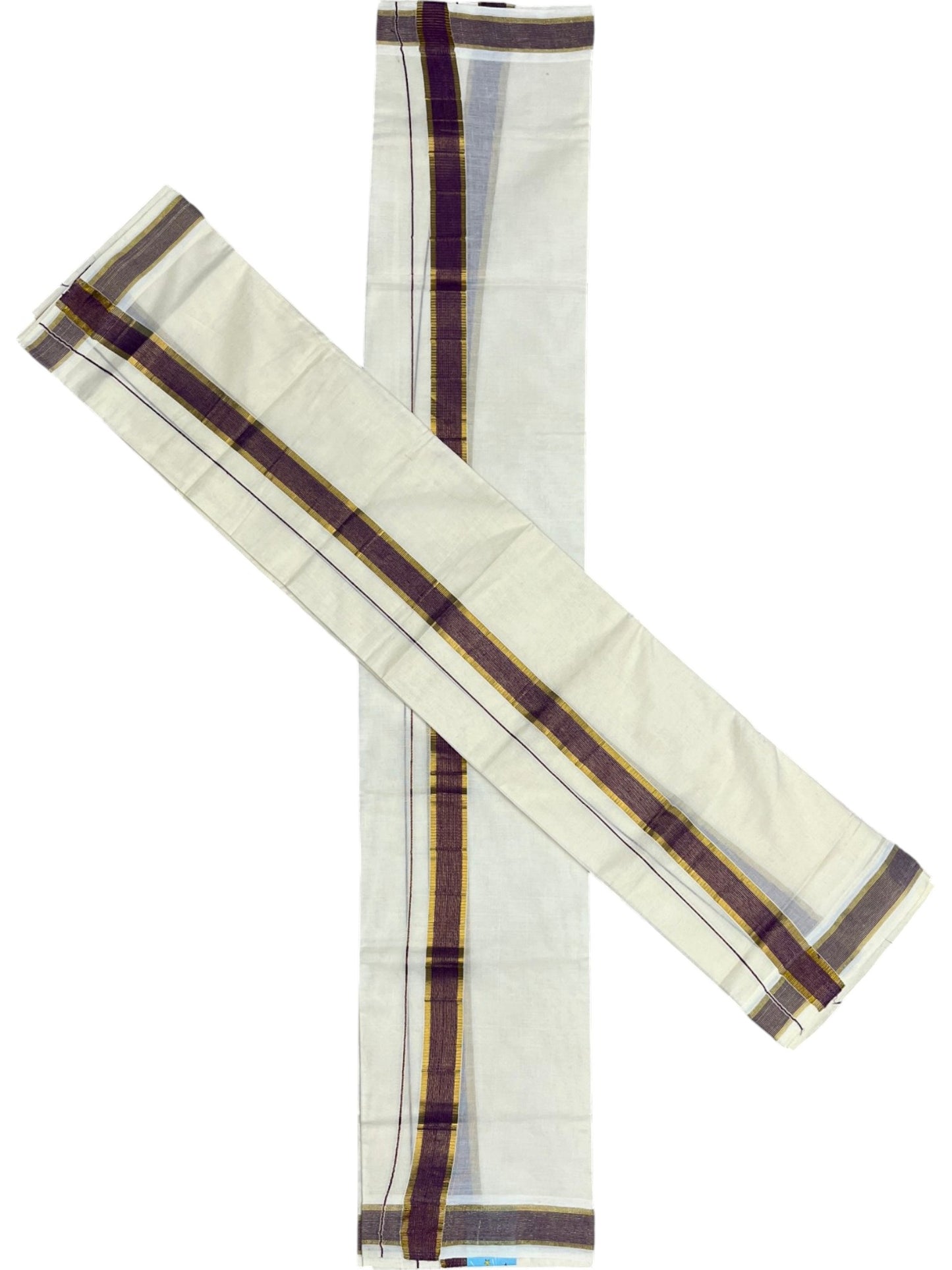 Southloom Pure Cotton Kerala Kasavu Set Mundu (Mundum Neriyathum) Kasavu & Purple Border in 2.80 Mtrs SLKK SL470