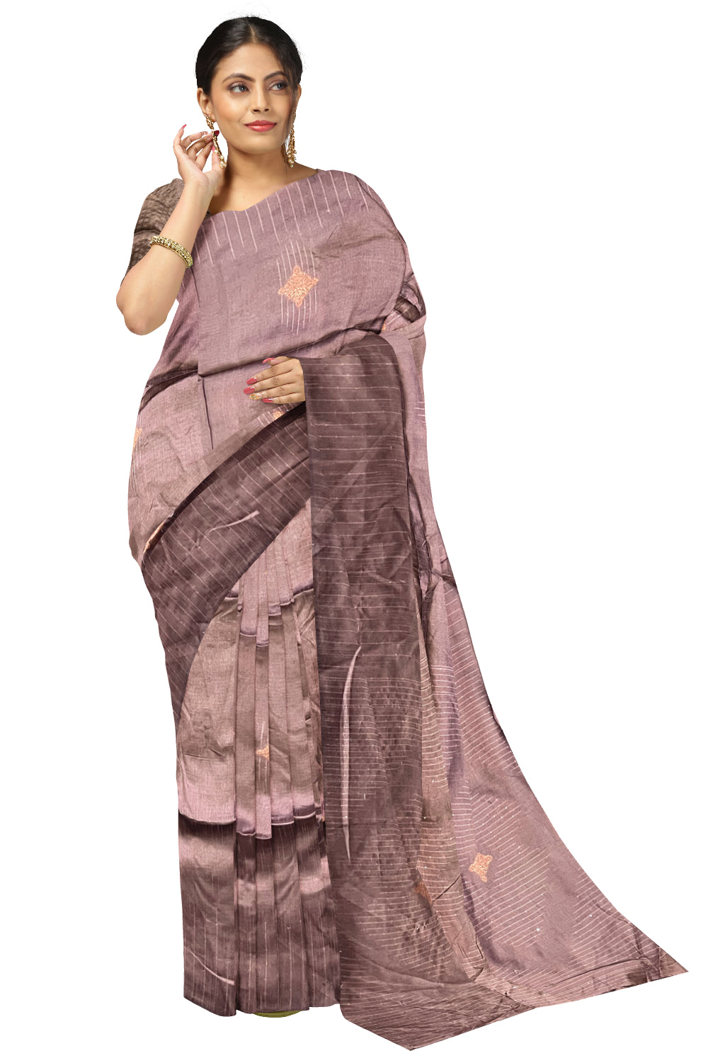 Southloom Semi Silk Purple Designer Saree with Woven Copper Butta Works on Body