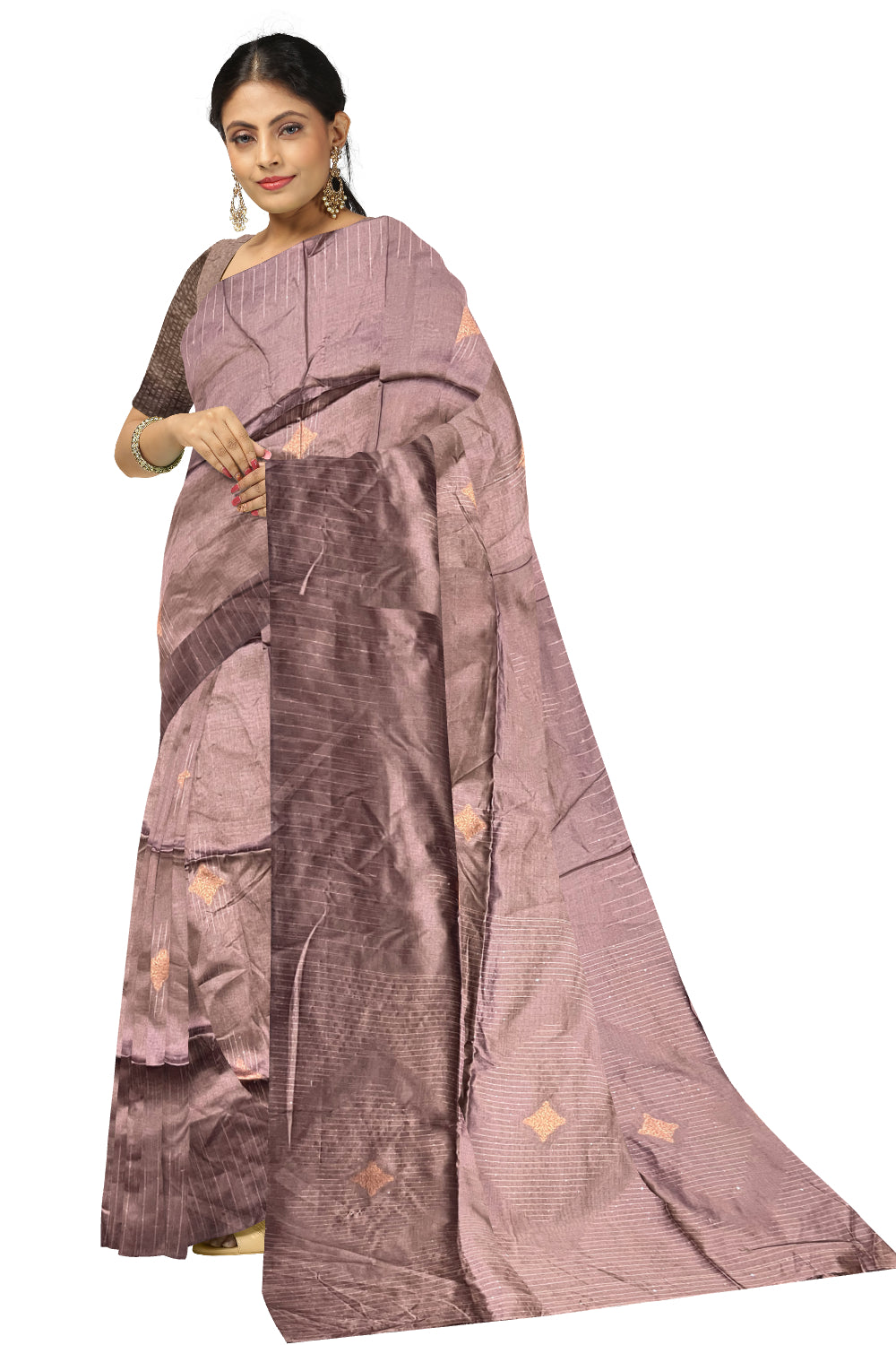 Southloom Semi Silk Purple Designer Saree with Woven Copper Butta Works on Body