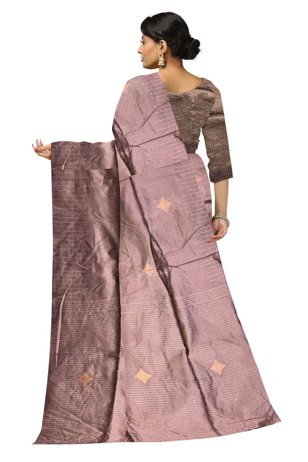 Southloom Semi Silk Purple Designer Saree with Woven Copper Butta Works on Body