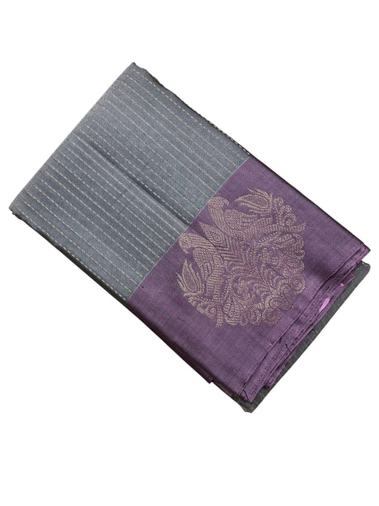 Southloom Pure Handloom Bridal Kanchipuram Silk Saree with Korvai Work(Gray & Lavander)