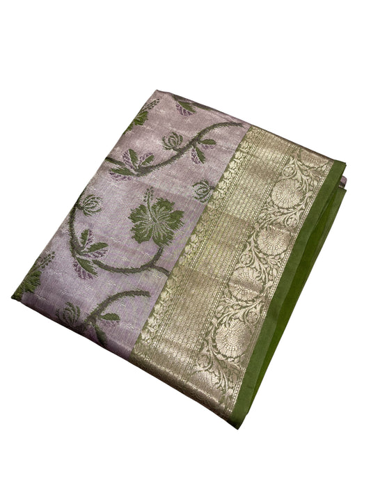 Southloom Tissue Silk Saree with Woven Work on Body and Borders (Lavendar & Green)
