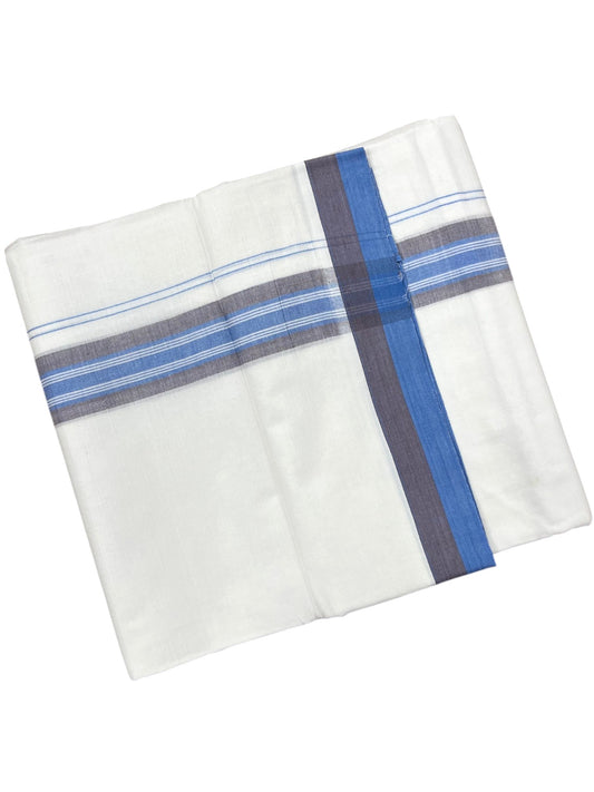 Southloom Pure Cotton Mundu with Blue & Gray Border (South Indian Kerala Dhoti)