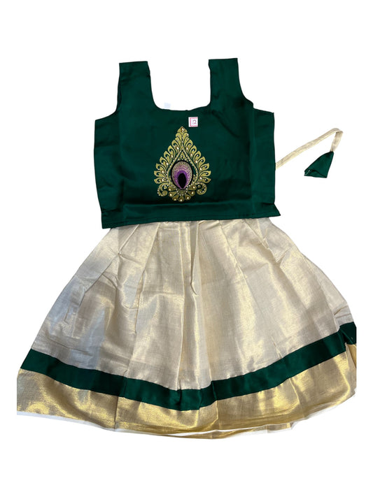 Southloom Kerala Tissue pavada and Blouse with Embroidery Work  (Age 2)