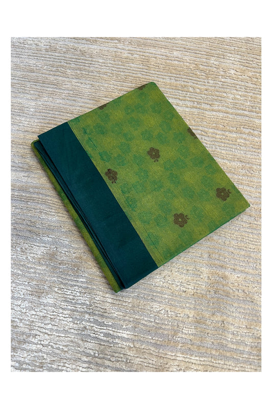 Southloom Kerala Cotton Saree with Floral Woven Works Across Body in Green