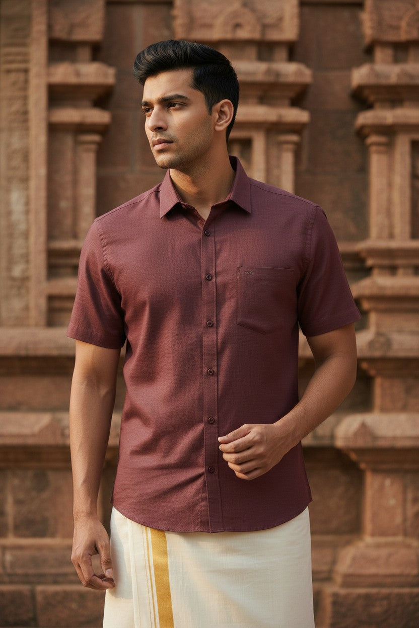 Pure Cotton Purple Solid Shirt SLSHIRT 46 HS
