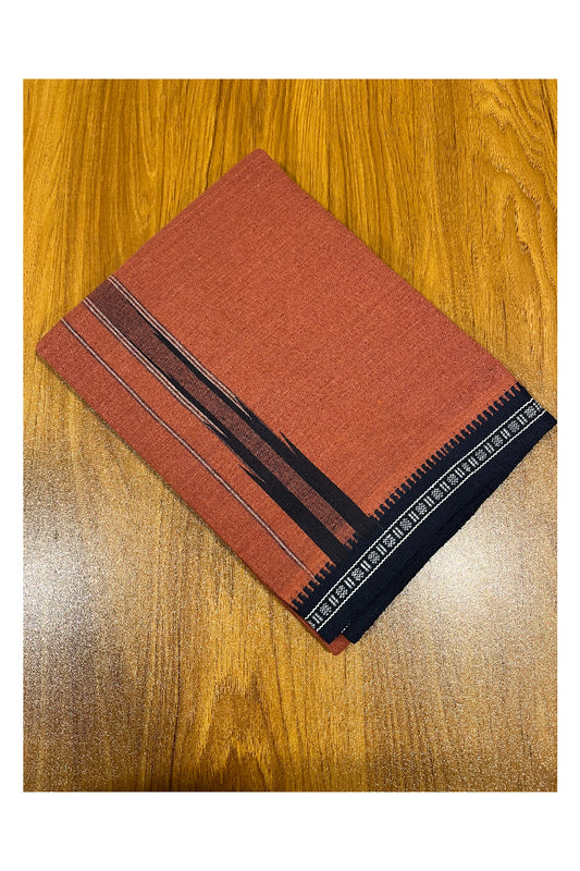 Southloom Saffron (Kaavi) Blue Printed Single Mundu / Lungi (South Indian Kerala Dhoti)